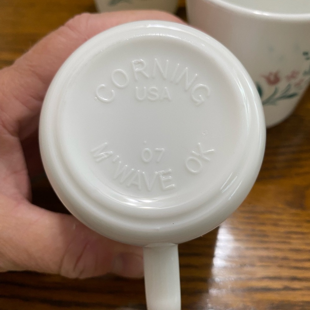 VTG Corningware Rosemarie Pink Tulip D Handle Coffee Mug Set of 6 Cup Floral USA - Picture 3 of 4